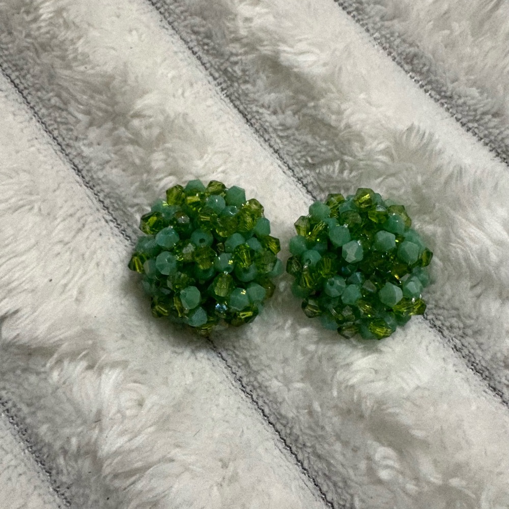 Green Beaded Cluster Earrings